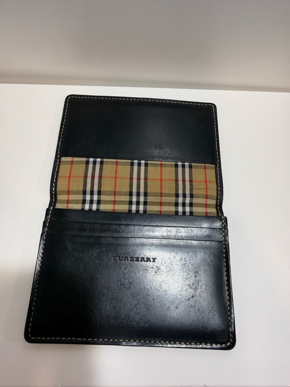 Burberry Black Leather Bifold Wallet with House check interior - Picture 6 of 8